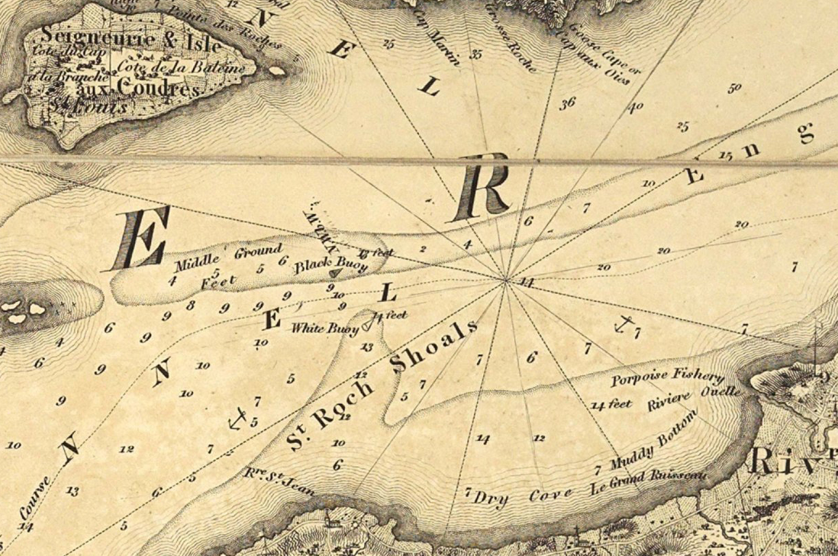 Extract of a former map where the author specifies the location of buoys and the depth of waters.