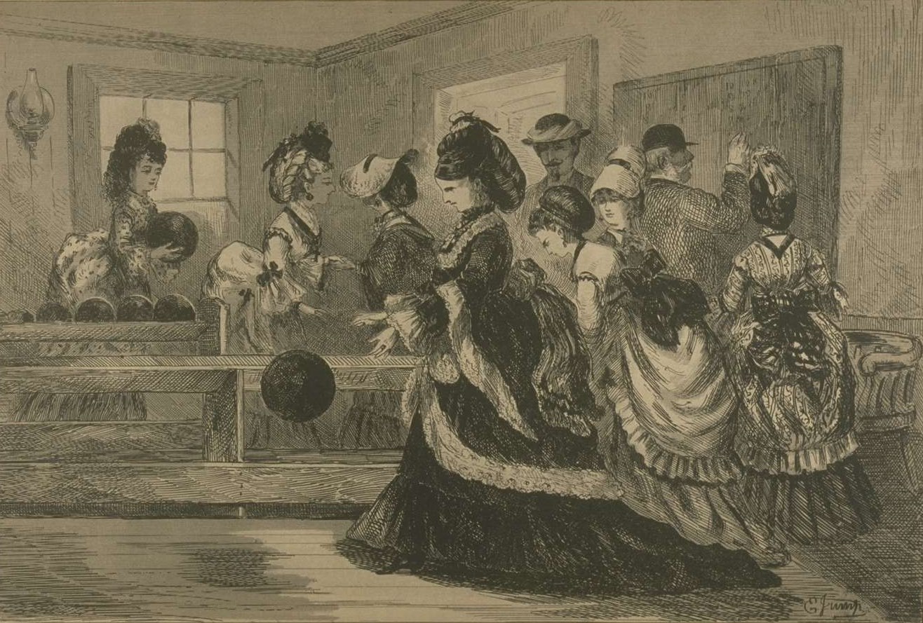 Illustration of a group of mainly women bowling.