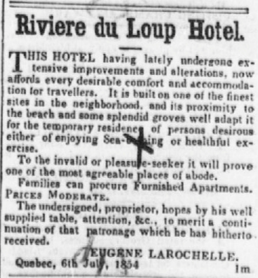 Image de l'annonce en anglais "Riviere du Loup Hotel".
