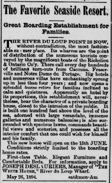 Reproduction d’une petite annonce rédigée en anglais, tirée d’un journal ancien.