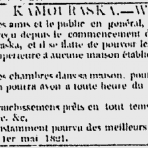 Image of newspaper announcement for "Baths at Kamouraska", in French.