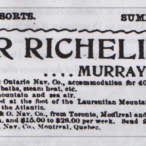 Image of newspaper announcement for Manoir Richelieu hotel (original English version).