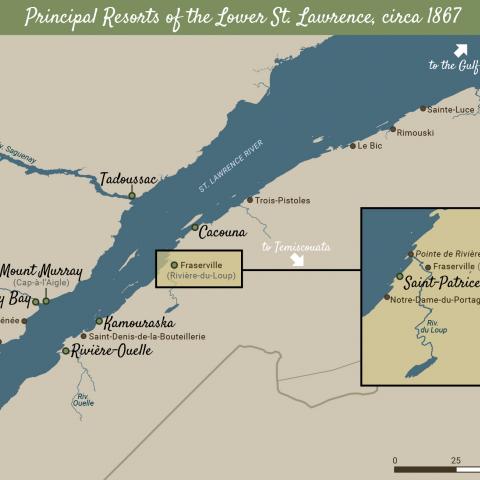 Coloured map of the Estuary. Zoom on the watering places in the Rivière-du-Loup area.