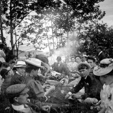 People picnicking on the grass.