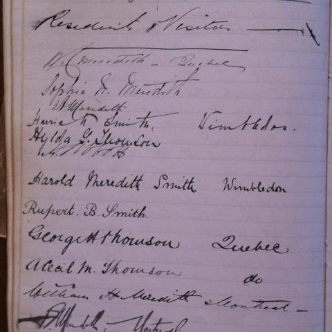 A page from an old diary, on which several names are written with a feather pen.