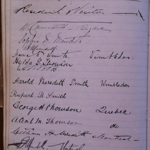 A page from an old diary, on which several names are written with a feather pen.